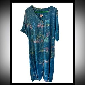 EQUINOX Women’s Blue Dolphin Multicolor Print Dress Duster Beach Size Medium